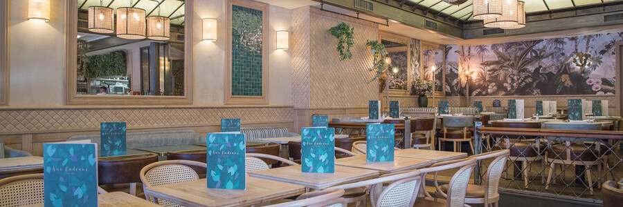 intérieur du restaurant Aux Cadrans du PLM décoration par le Studio Emma Roux, relooking et charte graphique